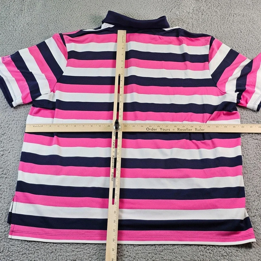 RLX Ralph Lauren Polo Shirt Mens XL Pink Navy White Striped Golf Stretch
